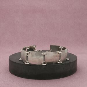 sterling silver vintage brushed silver square link bracelet size 7.25in